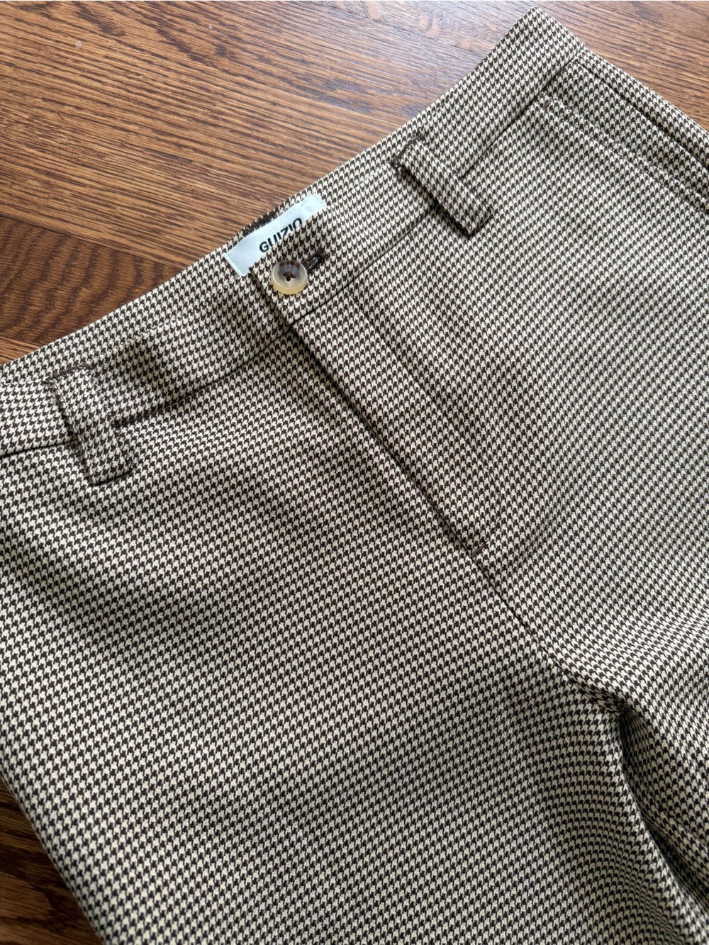 DANIELLE GUIZIO Wide Leg Houndstooth Trousers Pants Designer Classic Brown M‎